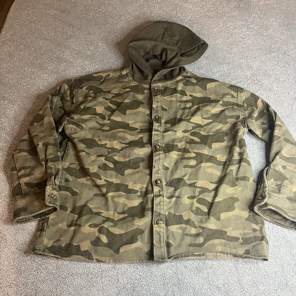 OshKosh B'gosh Boys Camo Hooded Shacket Jacket Size 14/14A Green Camouflage